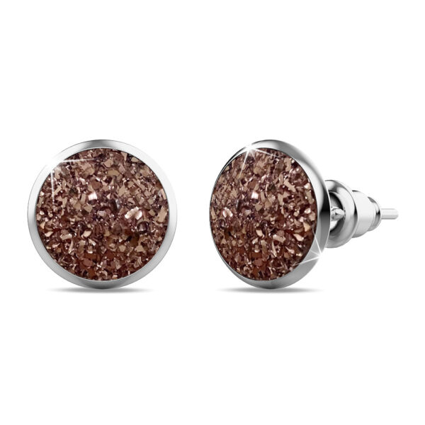 Amalgam White Gold Layered Pink Stone Stud Earrings 15mm