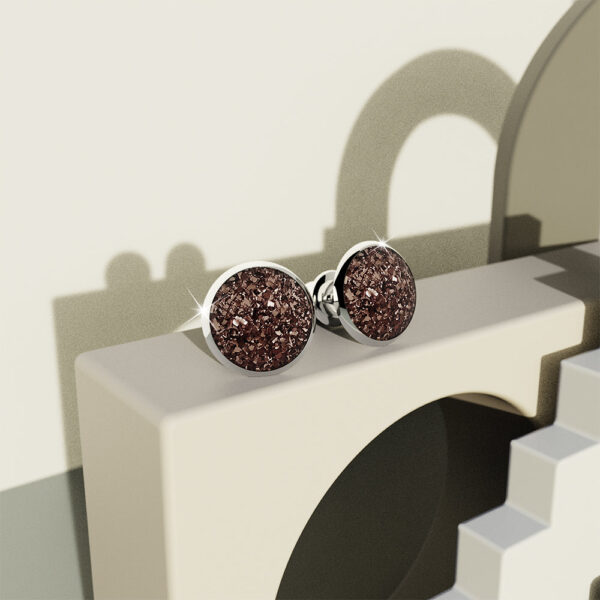Amalgam White Gold Layered Pink Stone Stud Earrings 15mm - Image 4