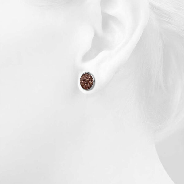 Amalgam White Gold Layered Pink Stone Stud Earrings 15mm - Image 5
