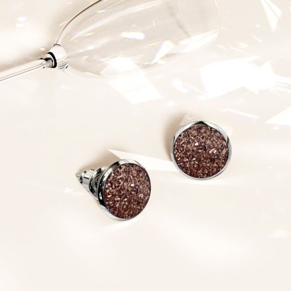 Amalgam White Gold Layered Pink Stone Stud Earrings 15mm - Image 3