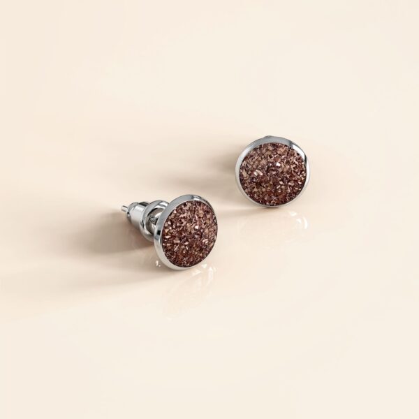 Amalgam White Gold Layered Pink Stone Stud Earrings 15mm - Image 2