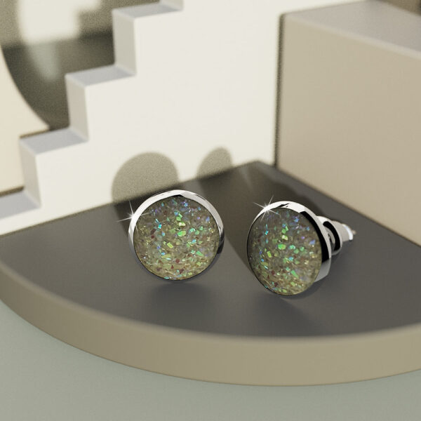 Amalgam White Gold Layered White Stone Stud Earrings 15mm - Image 4