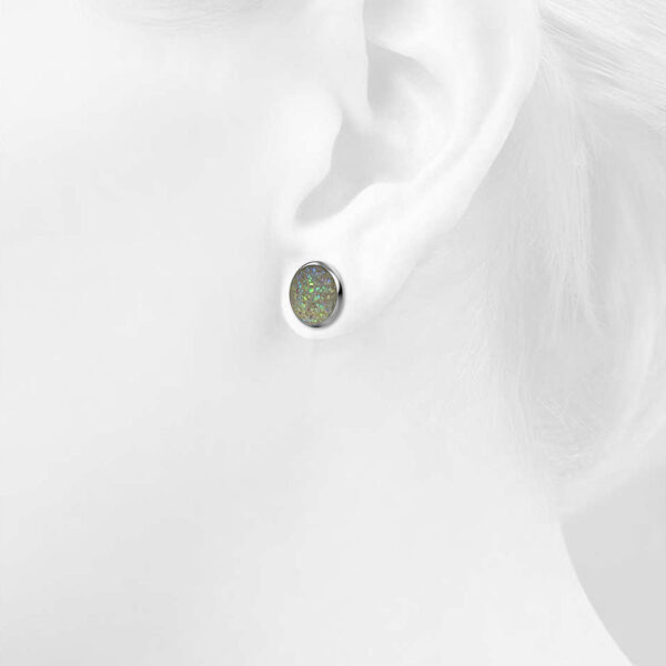 Amalgam White Gold Layered White Stone Stud Earrings 15mm - Image 5