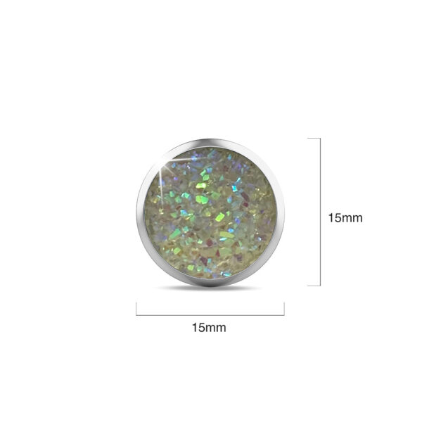 Amalgam White Gold Layered White Stone Stud Earrings 15mm - Image 6