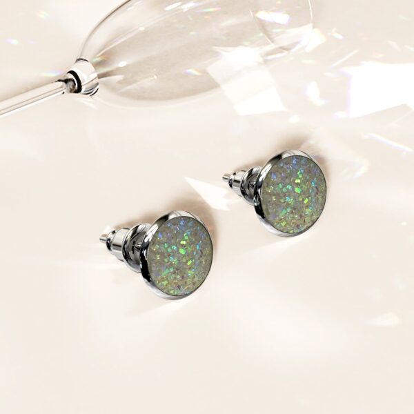 Amalgam White Gold Layered White Stone Stud Earrings 15mm - Image 3