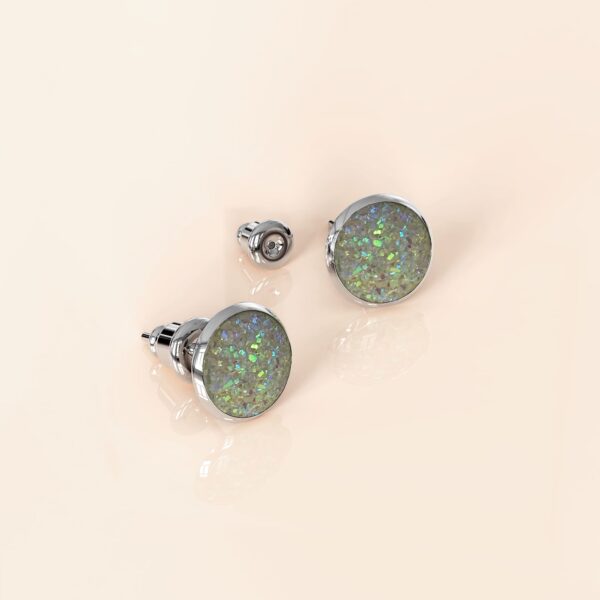 Amalgam White Gold Layered White Stone Stud Earrings 15mm - Image 2