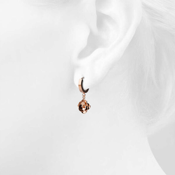 Dainty Rose Layered in Rose Gold Stainless Steel Drop Earrings - Image 4