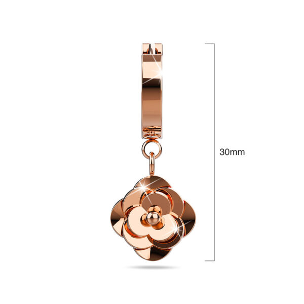 Dainty Rose Layered in Rose Gold Stainless Steel Drop Earrings - Image 5