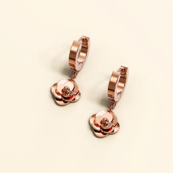 Dainty Rose Layered in Rose Gold Stainless Steel Drop Earrings - Image 2