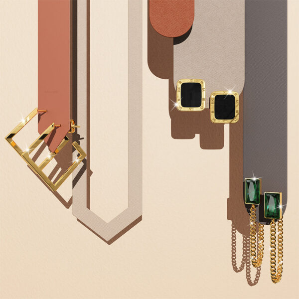 Zaila Oblong Gold Layered Earrings - Image 7