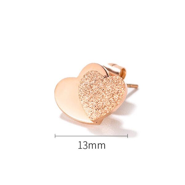 Glittery Heart Stud Rose Gold Layered Earrings - Image 3