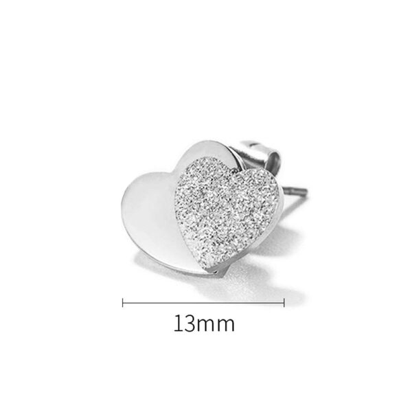 Glittery Heart Stud White Gold Layered Earrings - Image 3