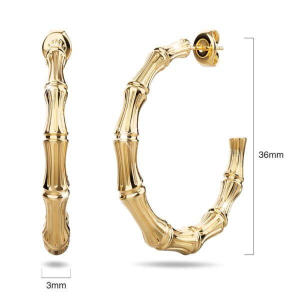 Bamboo Connector Hoop Gold Layered Earrings - Image 4