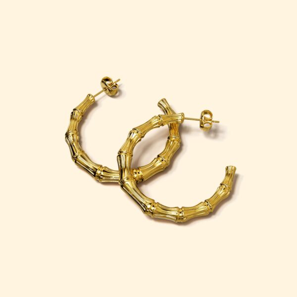 Bamboo Connector Hoop Gold Layered Earrings - Image 2