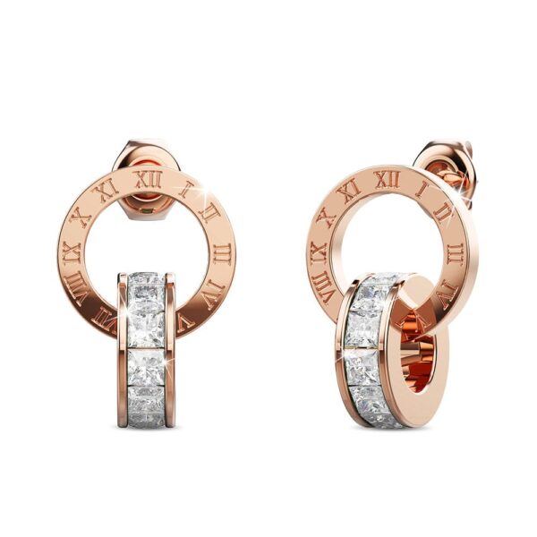 Pisces Round Interlock Dangle Rose Gold Layered Earrings Clear