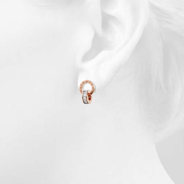 Pisces Round Interlock Dangle Rose Gold Layered Earrings Clear - Image 2