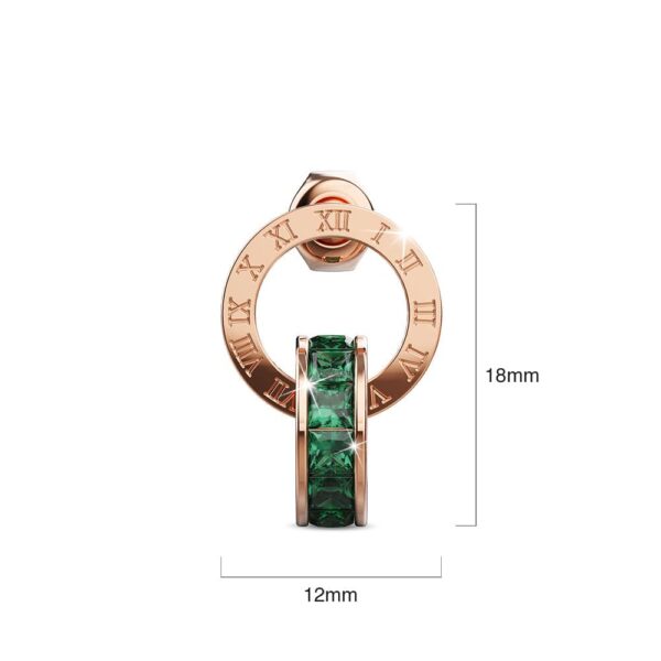 Pisces Round Interlock Dangle Rose Gold Layered Earrings Green - Image 3