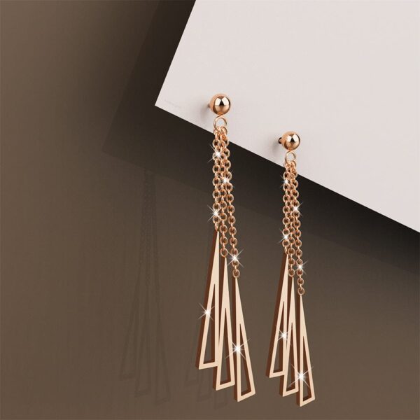 Royal Tassel Rose Gold Layered Earrings - Image 3