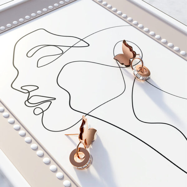 Butterfly Interlock Rose Gold Layered Earrings - Image 3