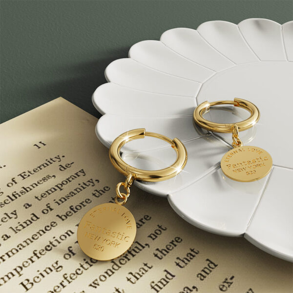 Flat Round Stud Gold Layered Earrings - Image 3