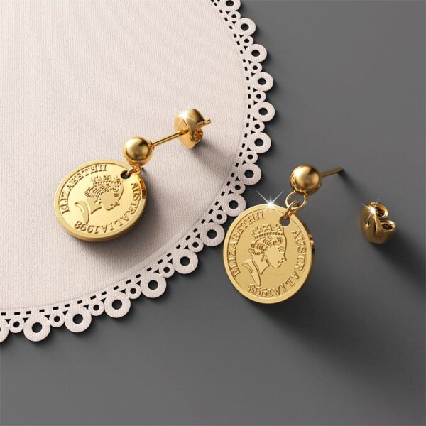 Coin Drop Gold Layered Earrings - Image 3