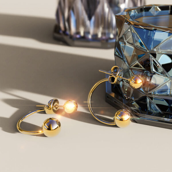 Dual Ball Stud Gold Layered Earrings - Image 2