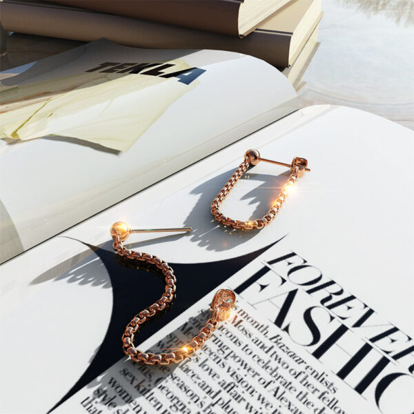 Zeus Connector Ball Stud Rose Gold Layered Earrings - Image 3