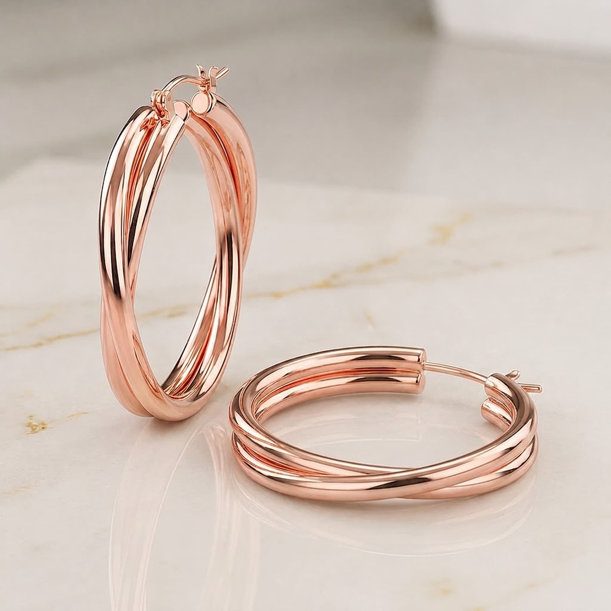 Subtle Hoop Rose Gold Layered Earrings - Image 2