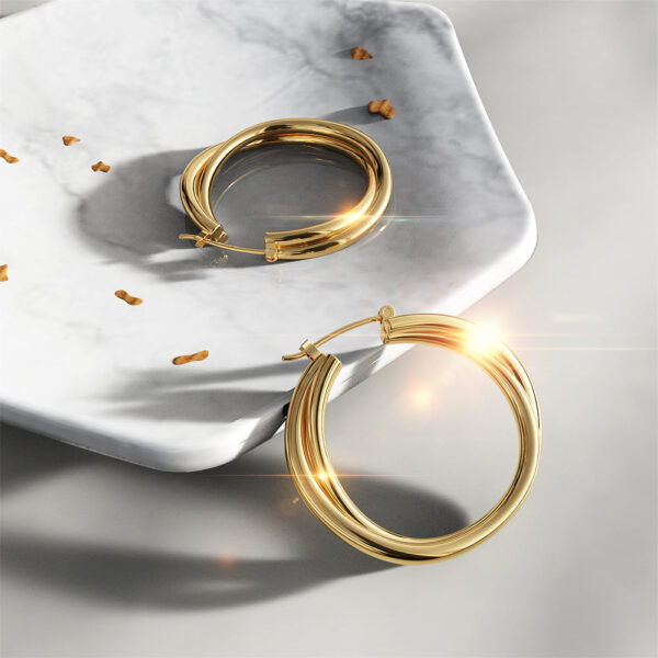 Subtle Hoop Gold Layered Earrings - Image 4