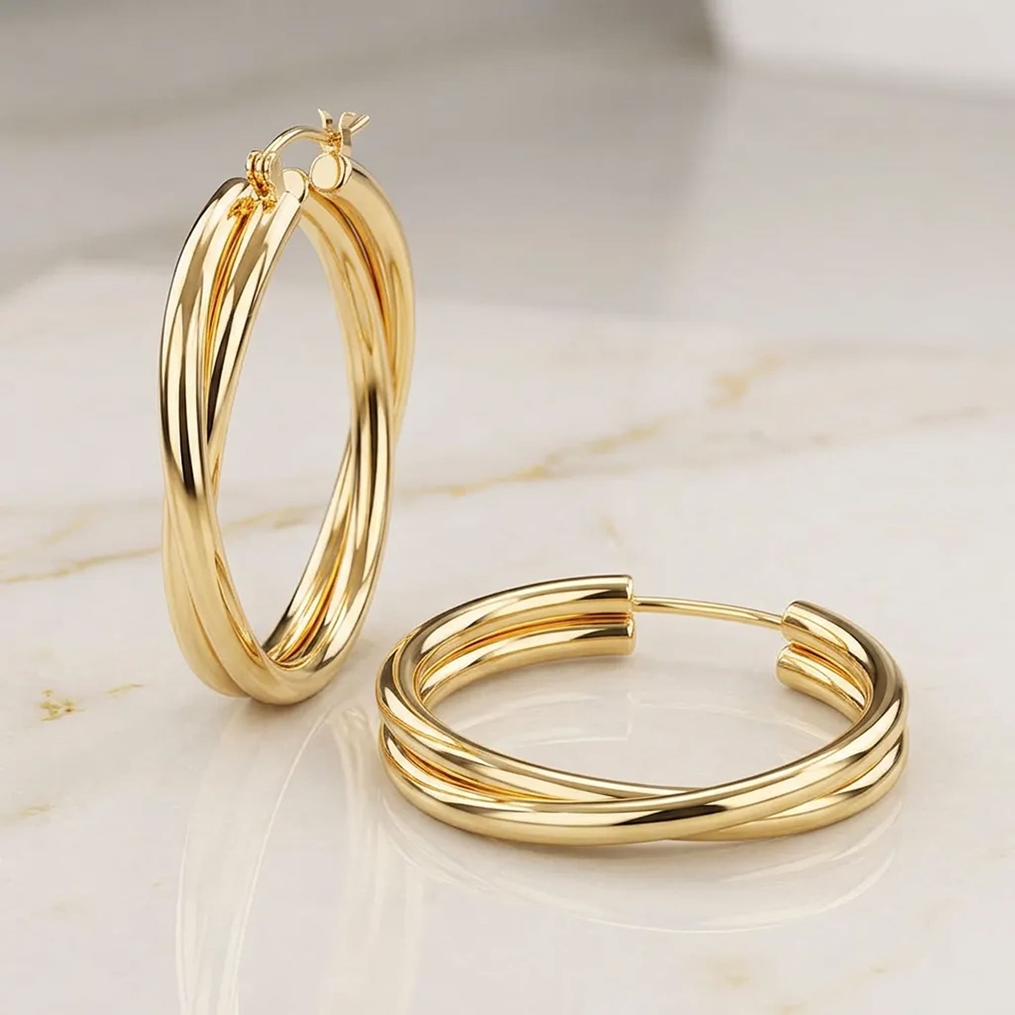 Subtle Hoop Gold Layered Earrings - Image 2