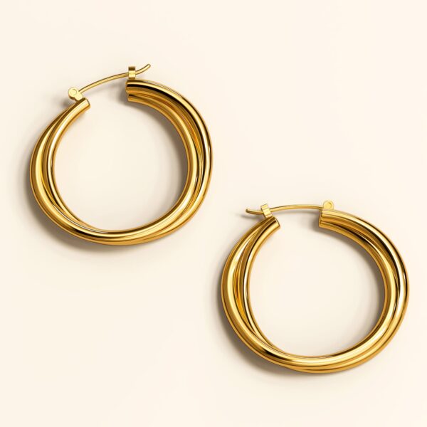 Subtle Hoop Gold Layered Earrings - Image 3