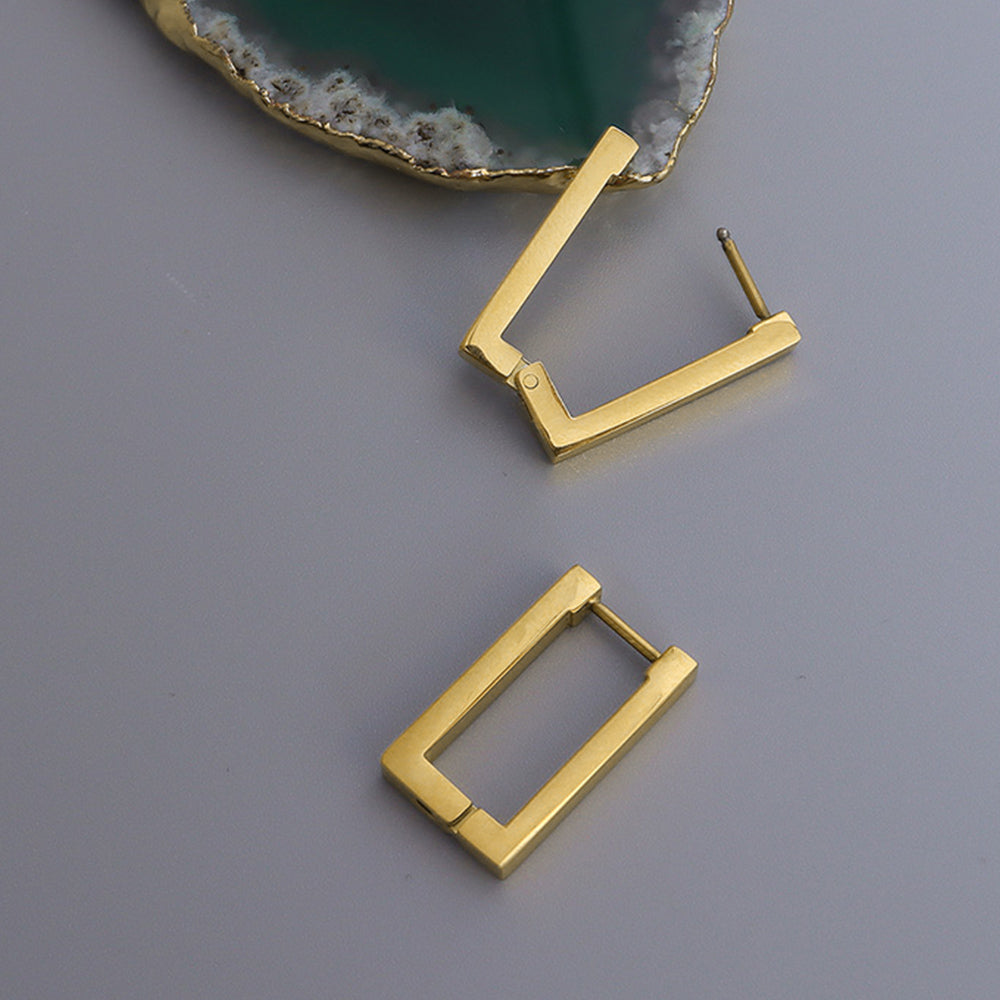 Rectangle Bonanza Hoop Gold Layered Earrings - Image 2