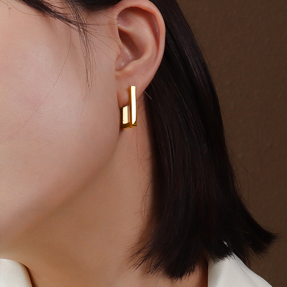 Rectangle Bonanza Hoop Gold Layered Earrings - Image 3