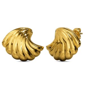 Ridged Shell Gold layered Stud Earrings