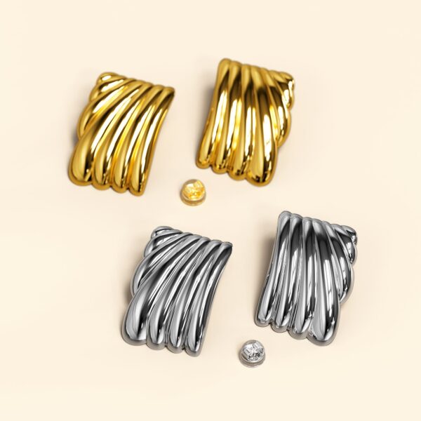 Pleated Angel Gold layered Stud Earrings - Image 4