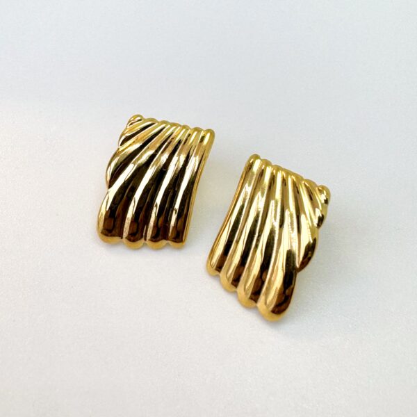 Pleated Angel Gold layered Stud Earrings - Image 2