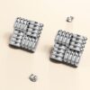 Ridged Square White Gold layered Stud Earrings - Image 5