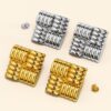 Ridged Square White Gold layered Stud Earrings - Image 4