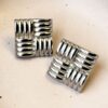 Ridged Square White Gold layered Stud Earrings - Image 2