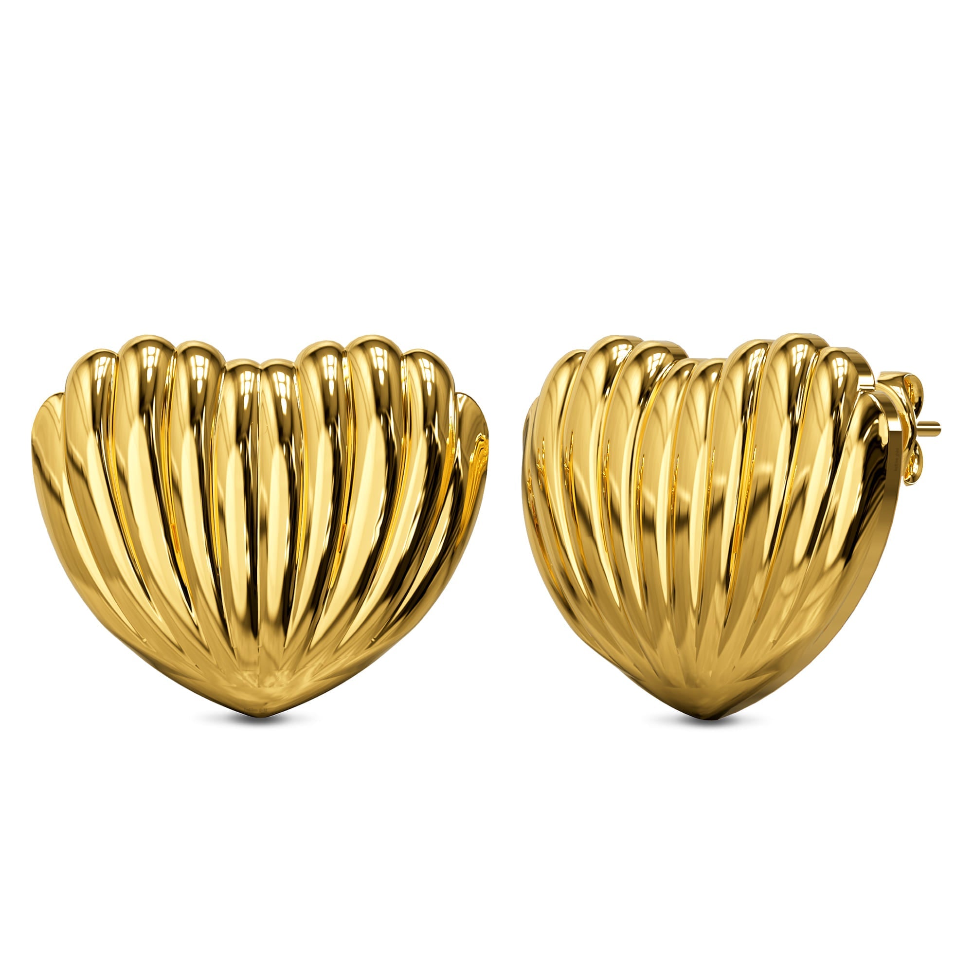 Ridged Heart Gold layered Stud Earrings