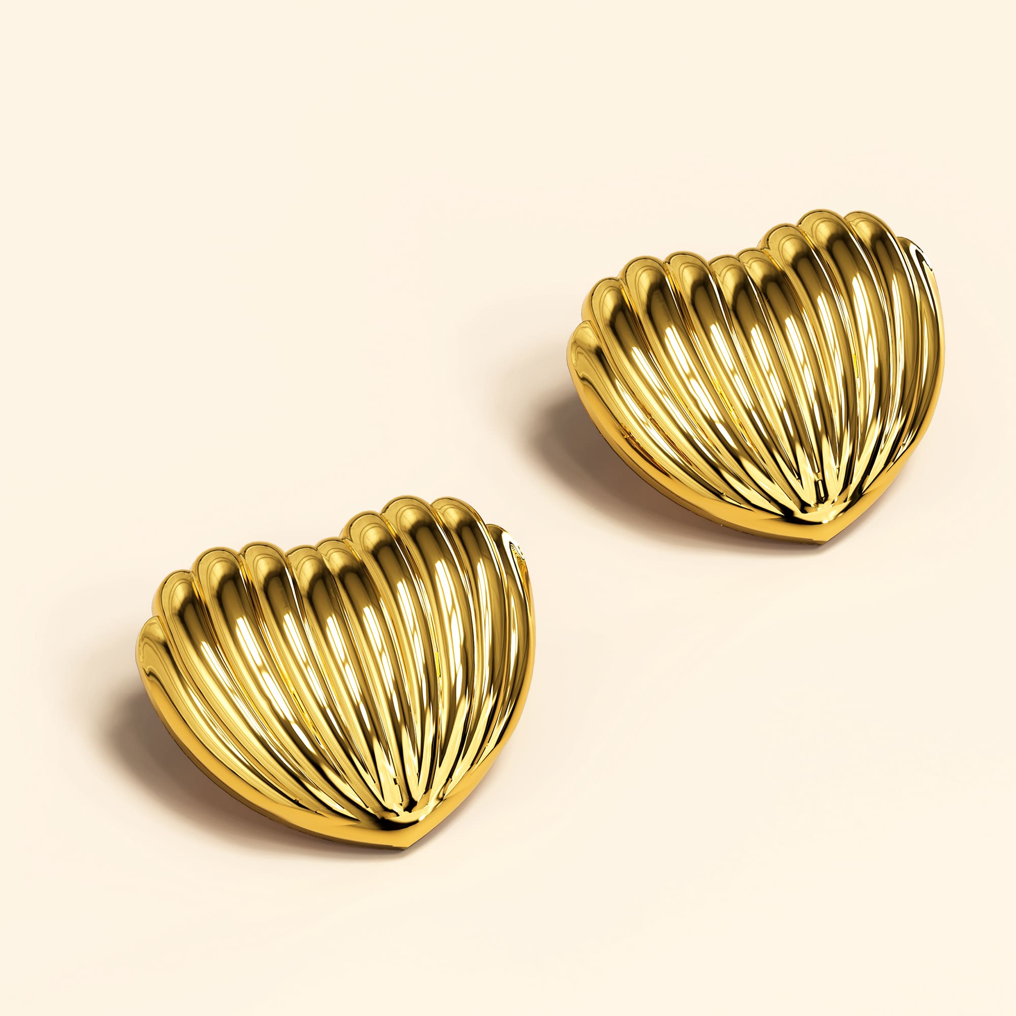 Ridged Heart Gold layered Stud Earrings - Image 2