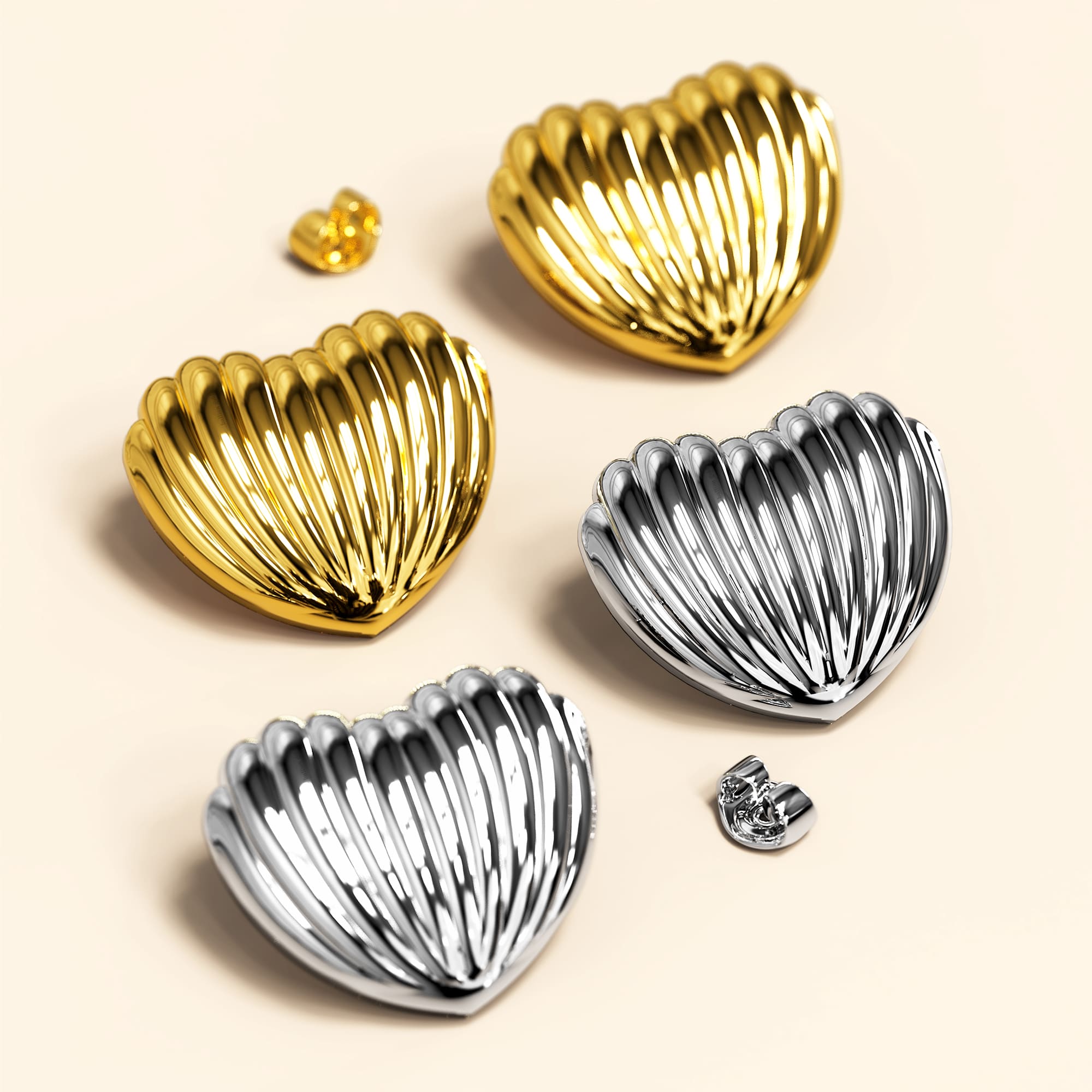 Ridged Heart Gold layered Stud Earrings - Image 5