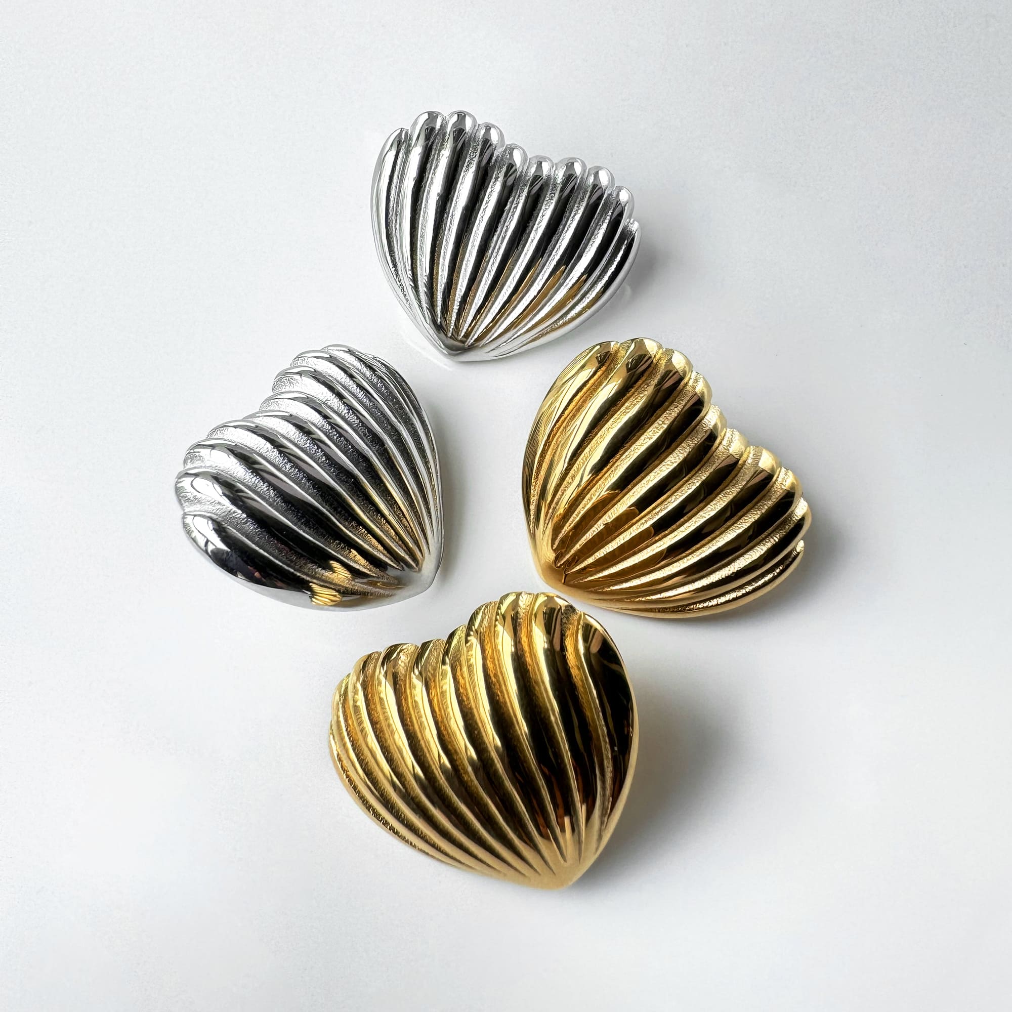 Ridged Heart Gold layered Stud Earrings - Image 4