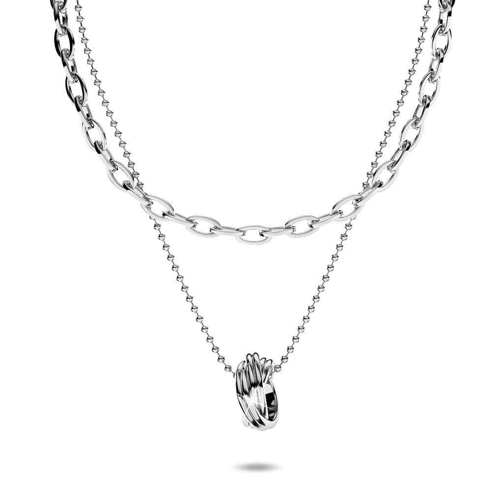 Multilayer 2 piece Swirl Pendant Necklace in White Gold Layered Steel Jewellery