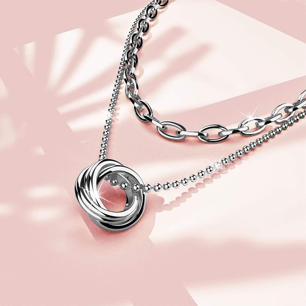 Multilayer 2 piece Swirl Pendant Necklace in White Gold Layered Steel Jewellery - Image 2