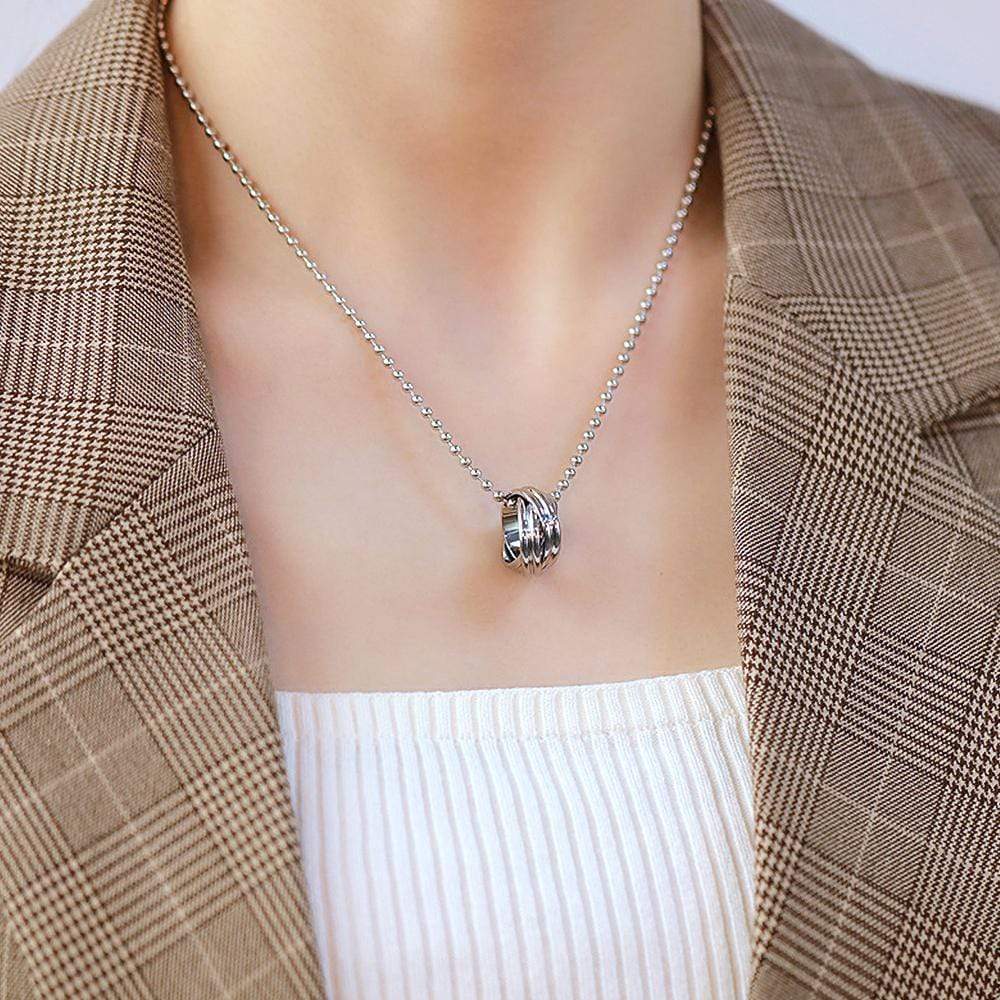 Multilayer 2 piece Swirl Pendant Necklace in White Gold Layered Steel Jewellery - Image 6