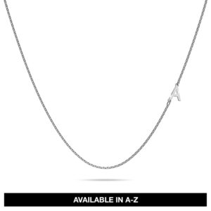 Bold Alphabet Letter Initial Charm Necklace in White Gold Tone