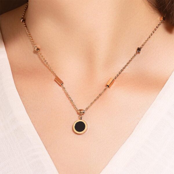 Alexandria Onyx & MOP Shell Necklace  Rose Gold Layered - Image 9