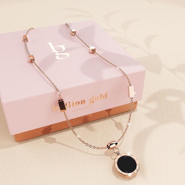 Alexandria Onyx & MOP Shell Necklace  Rose Gold Layered - Image 10