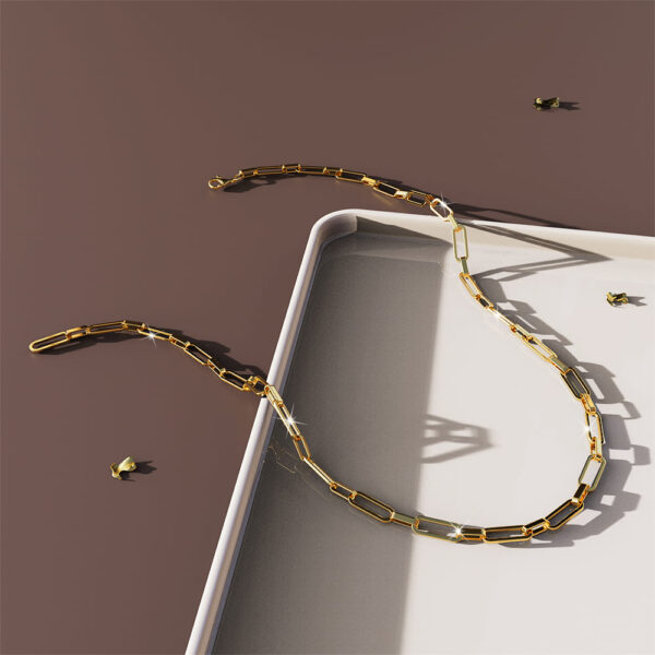Rectangle Link Chain Necklace in Gold - Image 3